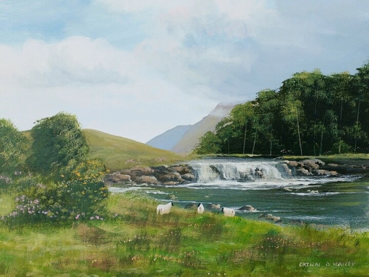 Painting titled "AASHLEAGH  FALLS" by Cathal O Malley, Original Artwork, Acrylic