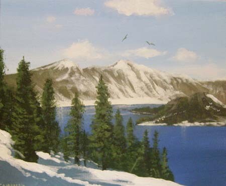 Painting titled "crater lake" by Cathal O Malley, Original Artwork