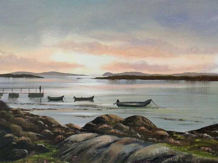 Schilderij getiteld "rossadilisk  boats" door Cathal O Malley, Origineel Kunstwerk, Acryl