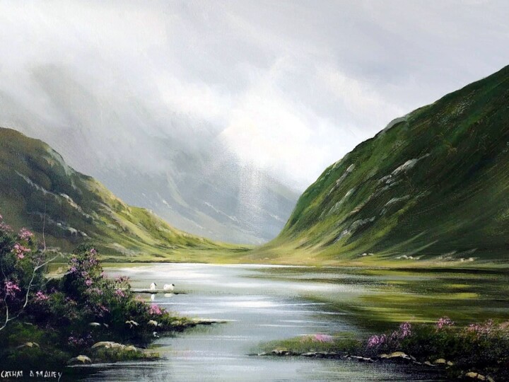 Painting titled "connemara july light" by Cathal O Malley, Original Artwork, Acrylic