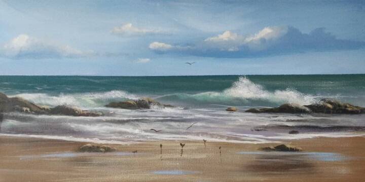 Painting titled "cleggan beach" by Cathal O Malley, Original Artwork, Acrylic
