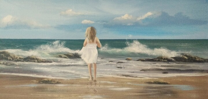 Painting titled "beach girl" by Cathal O Malley, Original Artwork, Acrylic