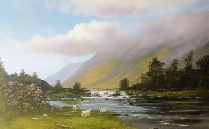 Painting titled "aashleagh falls sept" by Cathal O Malley, Original Artwork, Acrylic