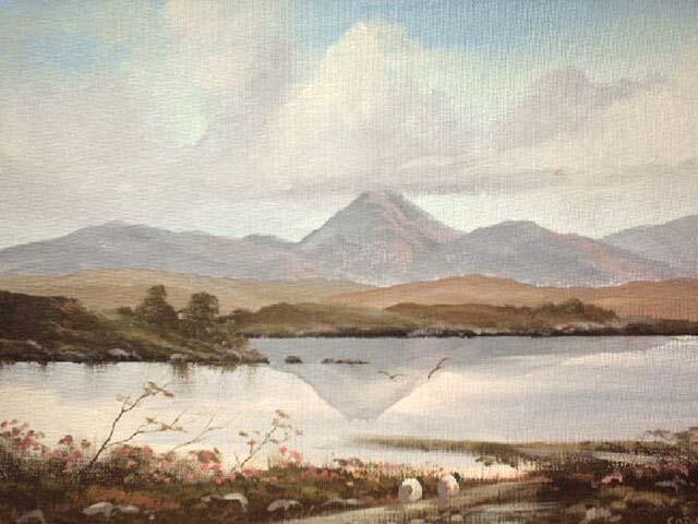 Pintura intitulada "mountain reflection" por Cathal O Malley, Obras de arte originais