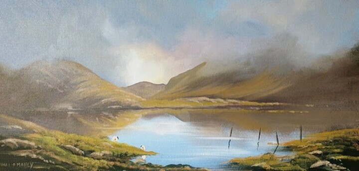 Painting titled "misty-morning-conne…" by Cathal O Malley, Original Artwork, Oil
