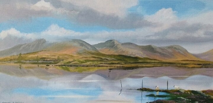 Painting titled "inagh valley reflec…" by Cathal O Malley, Original Artwork, Acrylic