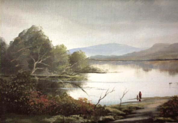 Malerei mit dem Titel "figures at lakeside" von Cathal O Malley, Original-Kunstwerk