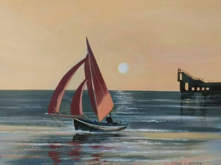 Painting titled "galway bay sailing" by Cathal O Malley, Original Artwork, Acrylic