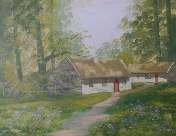 Pintura intitulada "cottages in the woo…" por Cathal O Malley, Obras de arte originais, Acrílico