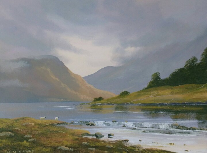 Картина под названием "maam-valley-sheep" - Cathal O Malley, Подлинное произведение искусства, Акрил