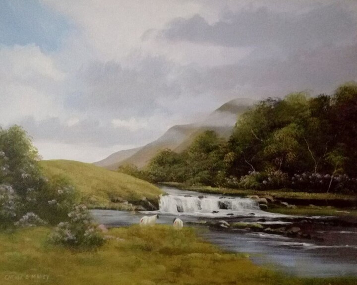 Painting titled "aasleagh falls,co m…" by Cathal O Malley, Original Artwork, Acrylic