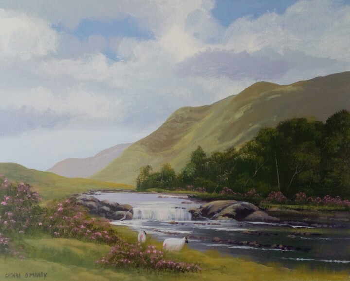 Painting titled "aasleagh falls,co m…" by Cathal O Malley, Original Artwork, Acrylic