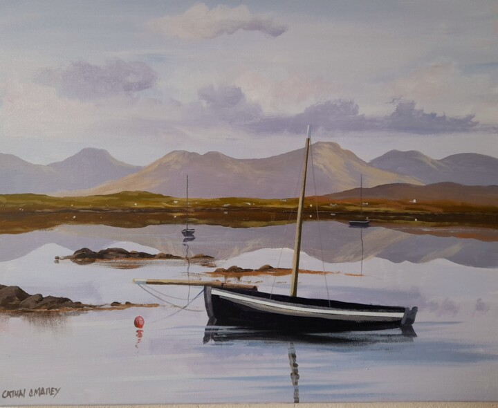 Painting titled "Roundstone reflecti…" by Cathal O Malley, Original Artwork, Acrylic