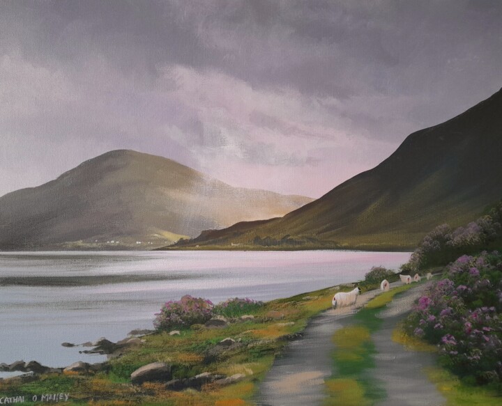 Painting titled "Connemara  sheep" by Cathal O Malley, Original Artwork, Acrylic