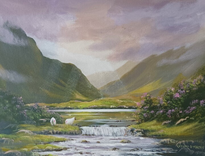 Painting titled "Valley spring light…" by Cathal O Malley, Original Artwork, Acrylic