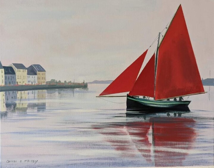Painting titled "Red reflections." by Cathal O Malley, Original Artwork, Acrylic