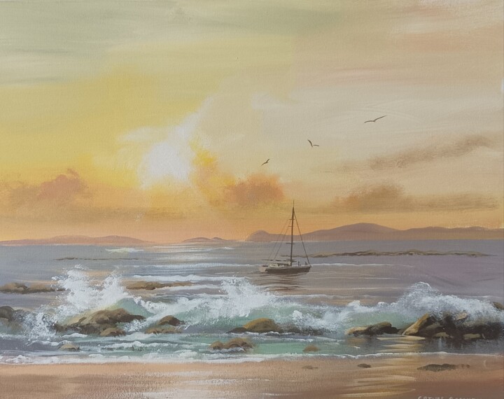 Картина под названием "Aughrisbeg waves." - Cathal O Malley, Подлинное произведение искусства, Акрил