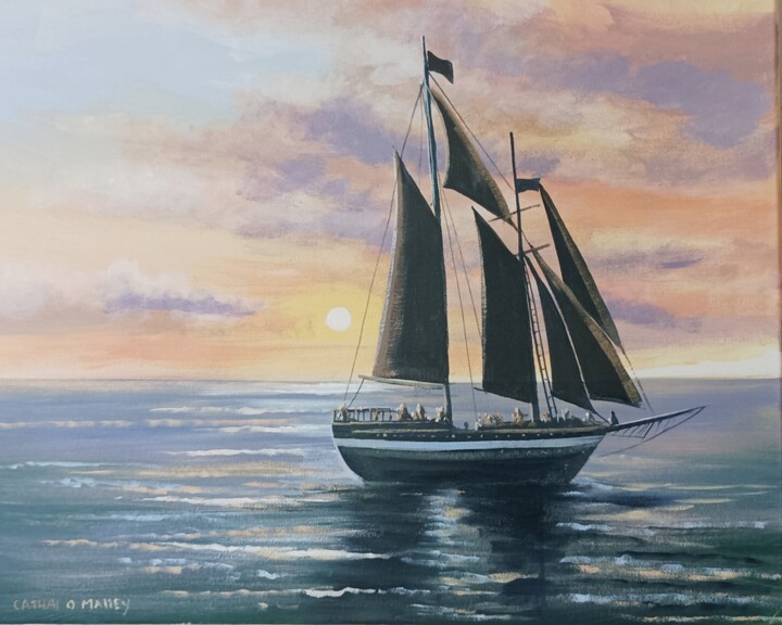 Painting titled "Atlantic sunset,," by Cathal O Malley, Original Artwork, Acrylic