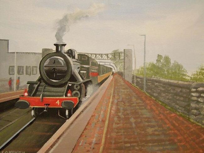 Painting titled "steam train in thur…" by Cathal O Malley, Original Artwork