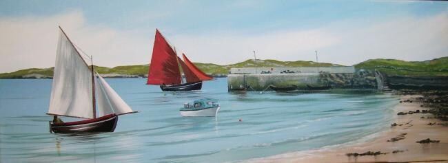 Painting titled "aughris pier cleggan" by Cathal O Malley, Original Artwork