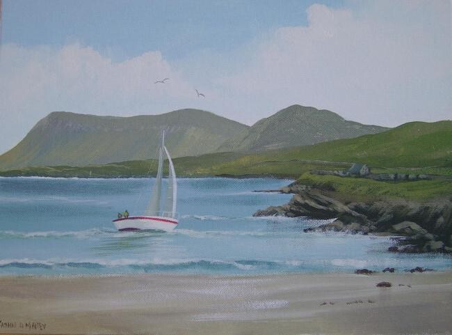 Peinture intitulée "dunmoran boat scene…" par Cathal O Malley, Œuvre d'art originale