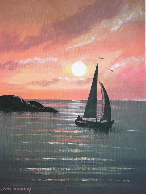 Painting titled "sails in the sunset" by Cathal O Malley, Original Artwork