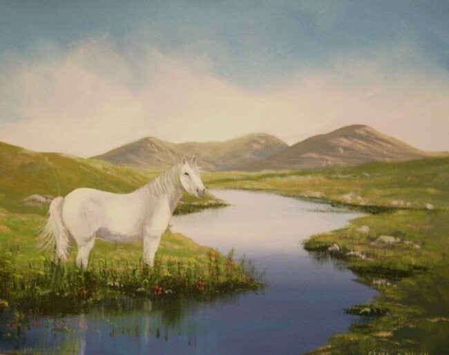 Pintura titulada "connemara pony by r…" por Cathal O Malley, Obra de arte original, Oleo