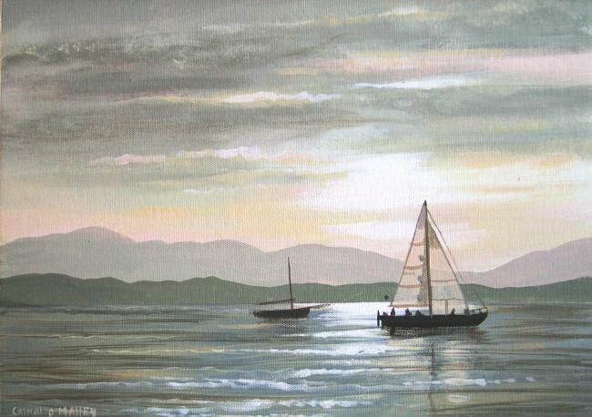 Painting titled "sails in the sunset" by Cathal O Malley, Original Artwork