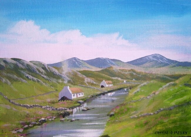 Painting titled "river cottages" by Cathal O Malley, Original Artwork