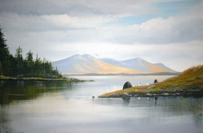 Malarstwo zatytułowany „connemara lakeside…” autorstwa Cathal O Malley, Oryginalna praca