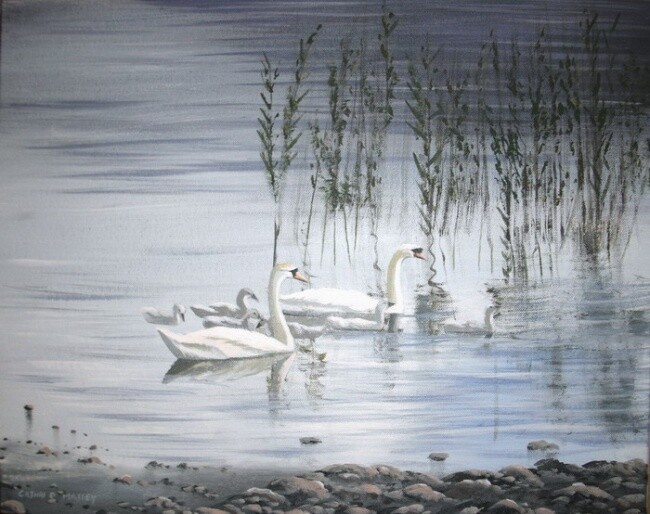 Pintura intitulada "marriettes swans" por Cathal O Malley, Obras de arte originais