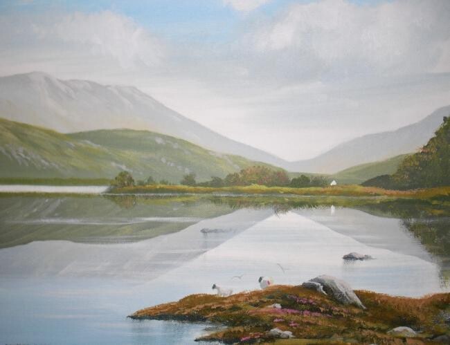 Painting titled "kylemore lakeside s…" by Cathal O Malley, Original Artwork