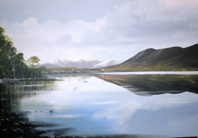 Pintura titulada "kylemore snow" por Cathal O Malley, Obra de arte original