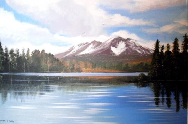 Painting titled "lake reflections ju…" by Cathal O Malley, Original Artwork