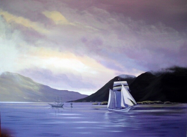 Pintura intitulada "sheltering ships" por Cathal O Malley, Obras de arte originais