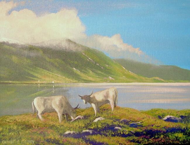 Peinture intitulée "inagh valley cattle" par Cathal O Malley, Œuvre d'art originale