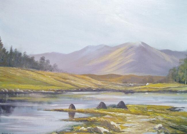Painting titled "leenane river" by Cathal O Malley, Original Artwork