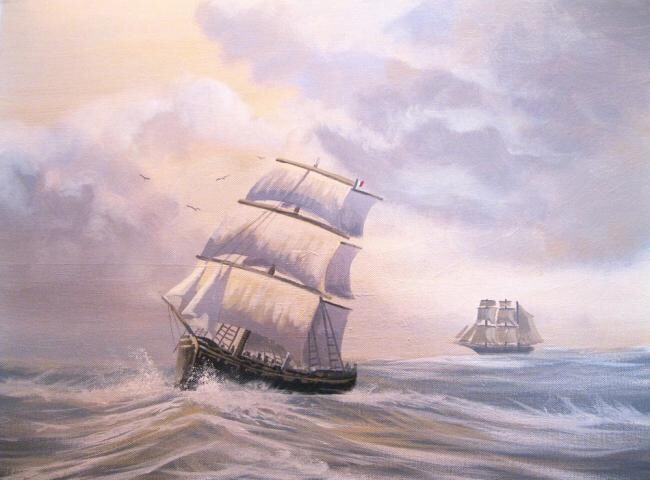 Pintura titulada "ships in a storm" por Cathal O Malley, Obra de arte original