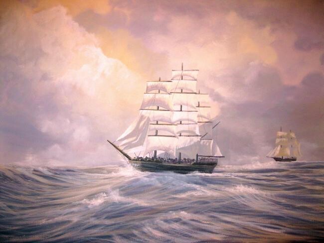 Painting titled "twilight ships" by Cathal O Malley, Original Artwork