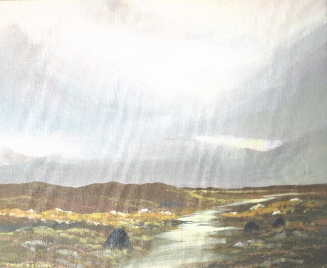 Painting titled "connemara clouds" by Cathal O Malley, Original Artwork, Oil