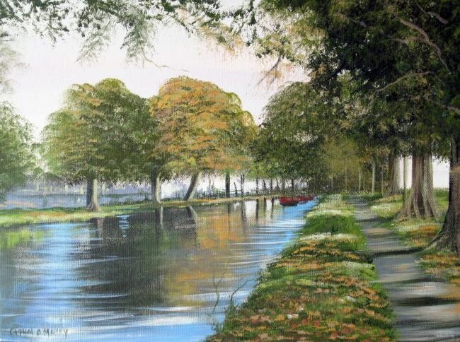 Painting titled "canal walk" by Cathal O Malley, Original Artwork