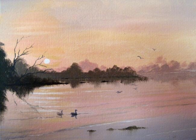Painting titled "sunset birds" by Cathal O Malley, Original Artwork