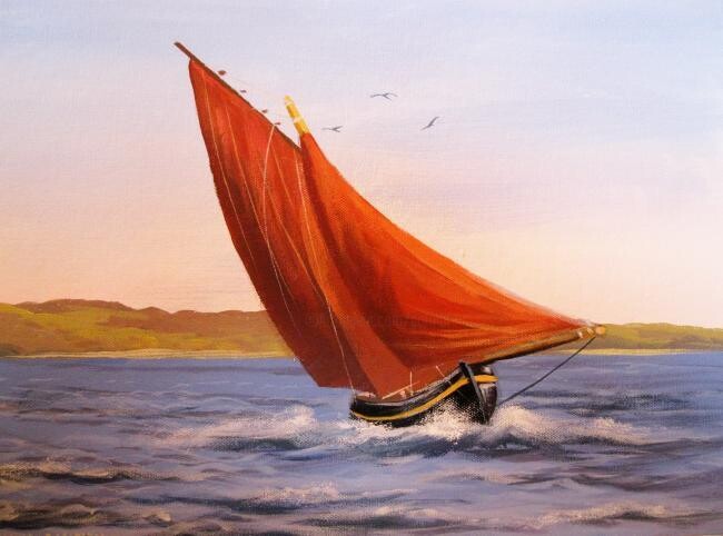 Painting titled "galway hooker fishi…" by Cathal O Malley, Original Artwork
