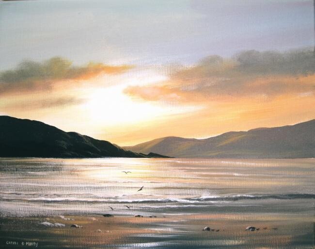 Painting titled "kylemore sunset" by Cathal O Malley, Original Artwork