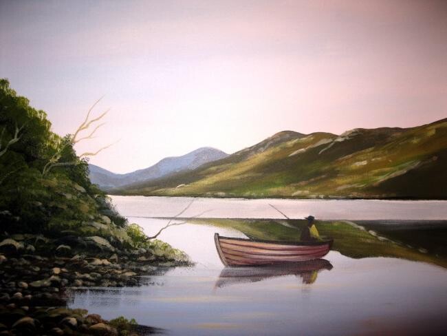 Painting titled "kylemore fishing" by Cathal O Malley, Original Artwork