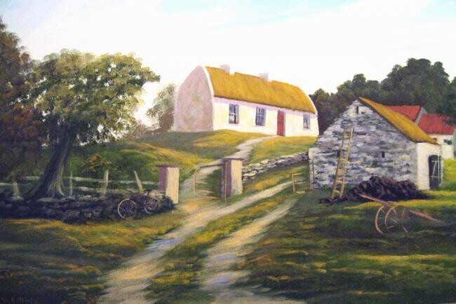 Peinture intitulée "old galway cottage" par Cathal O Malley, Œuvre d'art originale