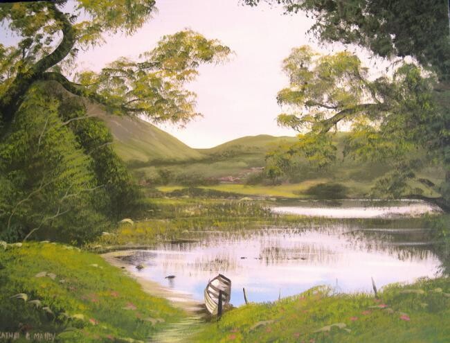 Painting titled "kylemore lake scene" by Cathal O Malley, Original Artwork