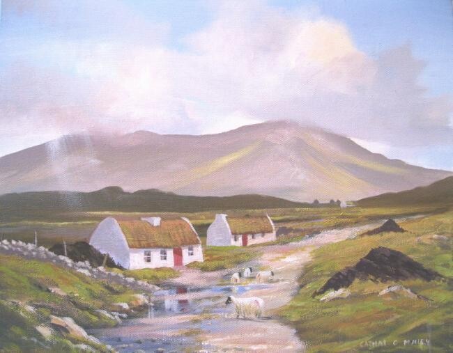 Painting titled "maam valley cottages" by Cathal O Malley, Original Artwork