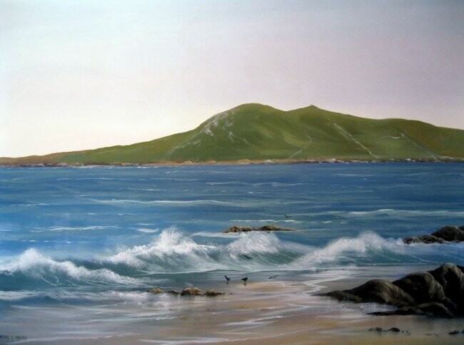 Painting titled "cleggan waves" by Cathal O Malley, Original Artwork