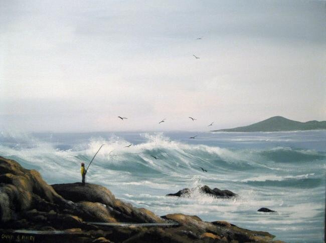 Painting titled "the fishing rock  c…" by Cathal O Malley, Original Artwork